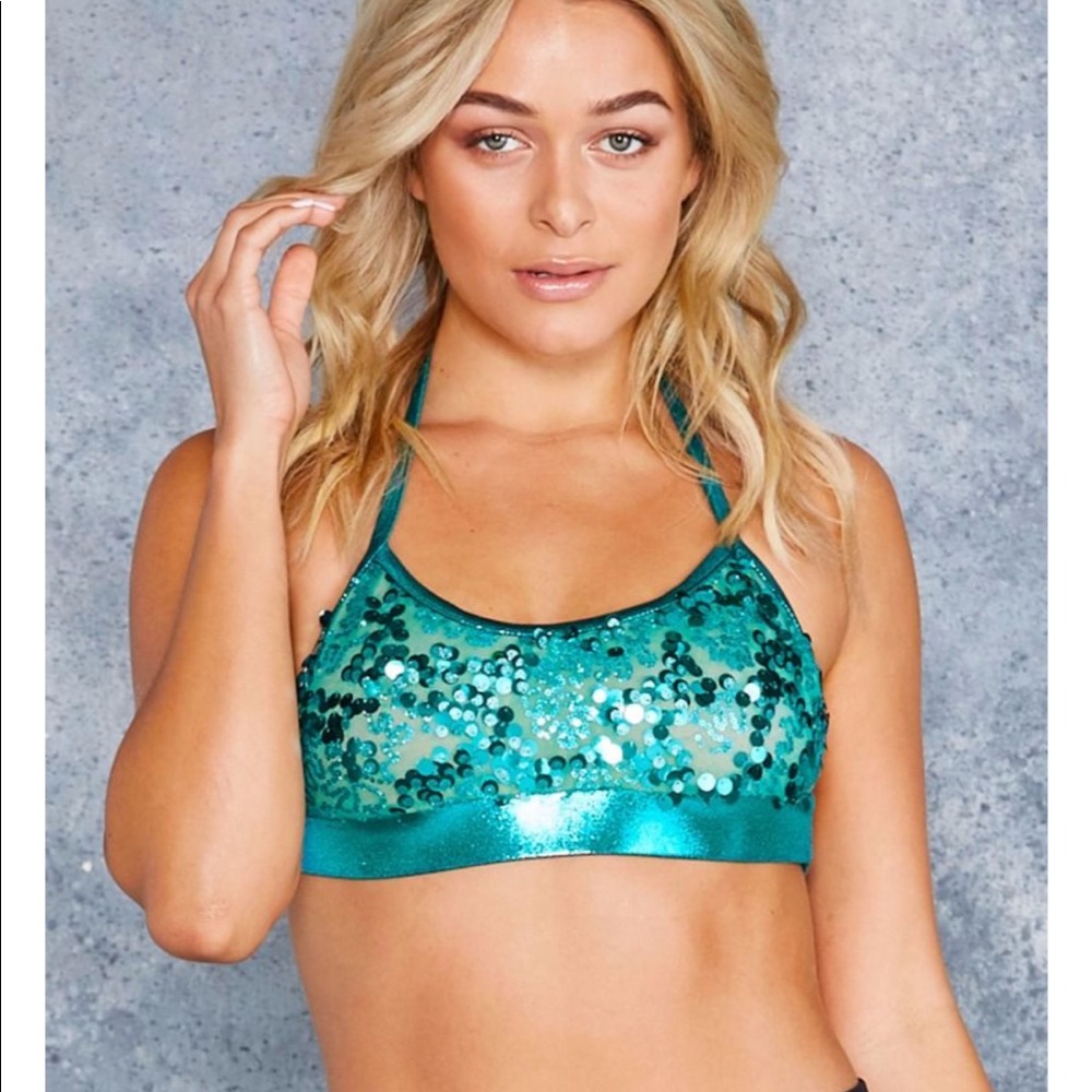 Blackmilk Siren Sequin Bralette Halter Top XS 💚💙